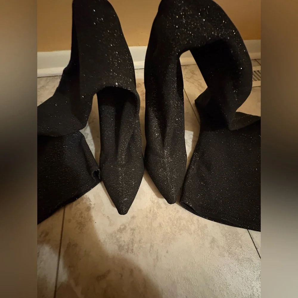 Raye x Revolve Farley Over the Knee Black Sparkly Boots